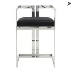 Modern 27" Bar Stool - Chrome Frame & Black Faux Leather