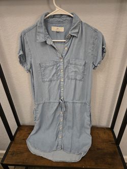 Thread & Supply Womens Small Chambray Shirt Dress Short Sleeve Casual