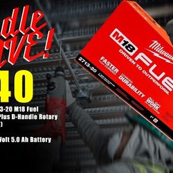 Milwaukee m18 5ah battery and Milwaukee M18 Fuel 1 SDS Plus D-Handle Rotary Hammer (tool only)