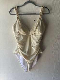 RIHOAS XL Ivory Plunge Swimsuit Gold Chain Detail NWT