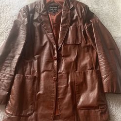 Like New Vintage Men’s Brown Leather 2-button Sport Coat -Size 46