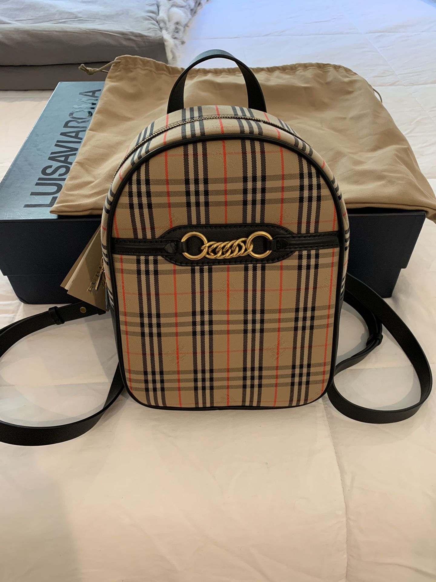 Burberry gold link check backpack - NWT