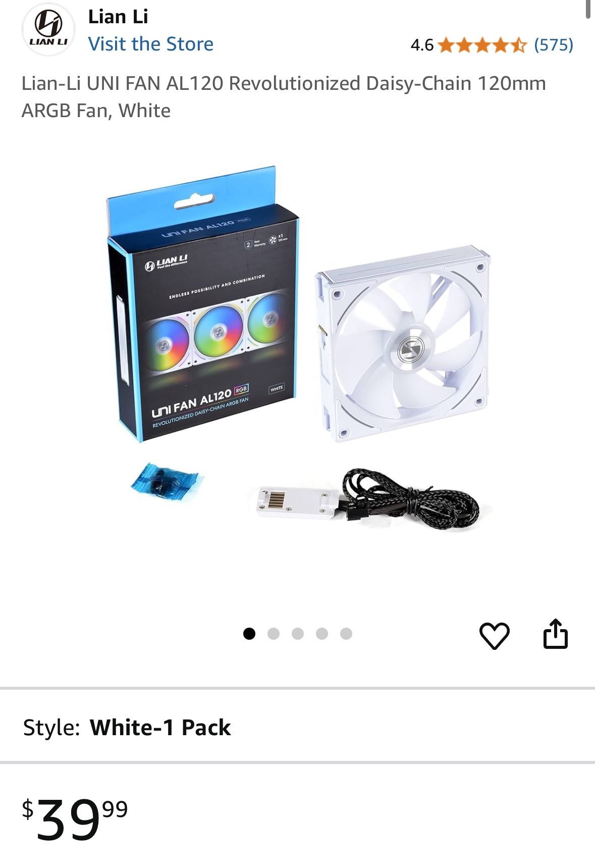 Lian-Li UNI FAN AL120 Revolutionized Daisy-Chain 120mm ARGB Fan, White