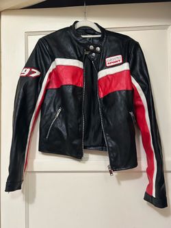 Biker Leather Jacket- Black/Red (Forever 21) Small