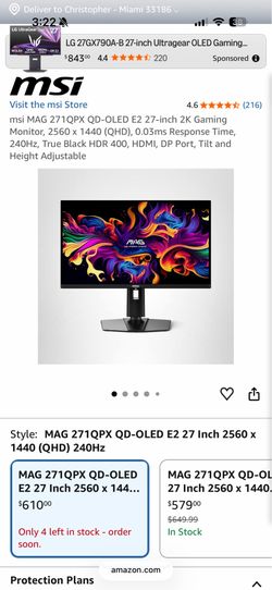 MSI MAG 271QPX QD-OLED E2 240 HZ