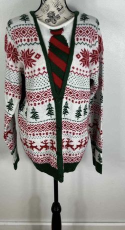 Jolly Sweater White Ugly Christmas Cardigan Tie Pullover Sweater.
