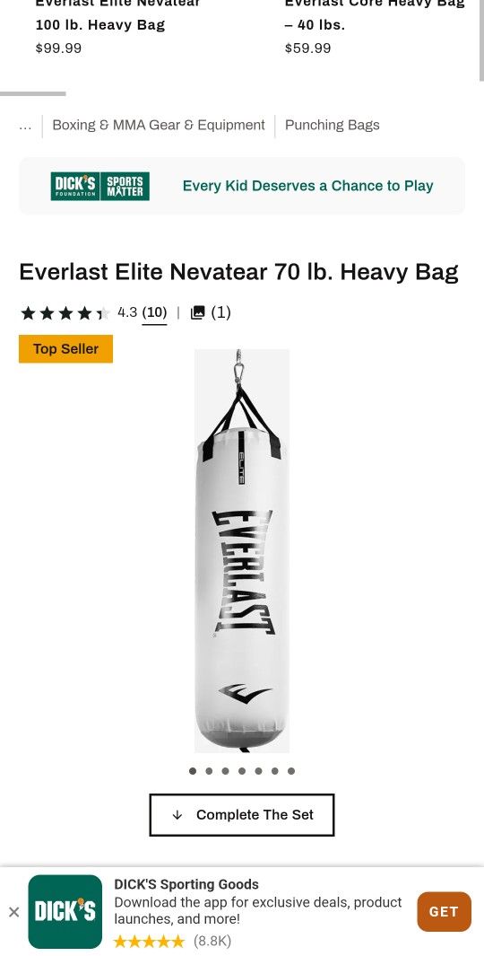 Everlast Elite Nevatear Heavy Bag 70 Lbs