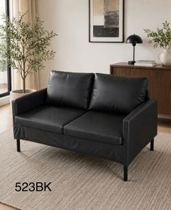 51" W Faux Leather Modern Loveseat Sofa Couch for Living Room, Black