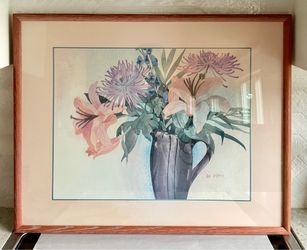 Vintage Professionally Framed Watercolor Floral Print by Geri Geremia