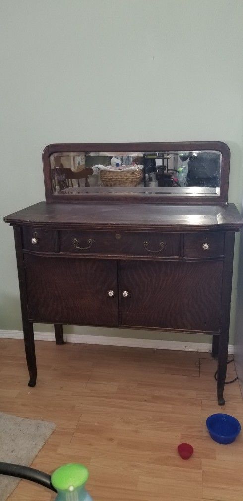 Antique Buffet With Beveled Mirror