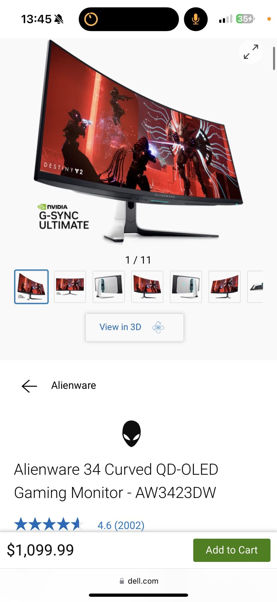 Alienware 34 Curved QD-OLED Gaming Monitor - AW3423DW