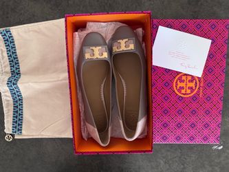 Tory Burch 58320 Gigi 20mm Rounded-Toe Flat Gray Heron