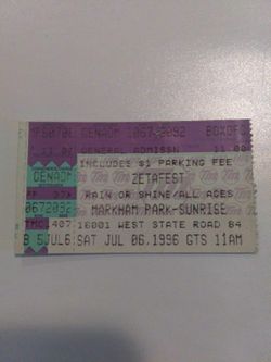 Zetafest 1996 concert ticket stub July. 6 Vintage Markham Park Sunrise Florida