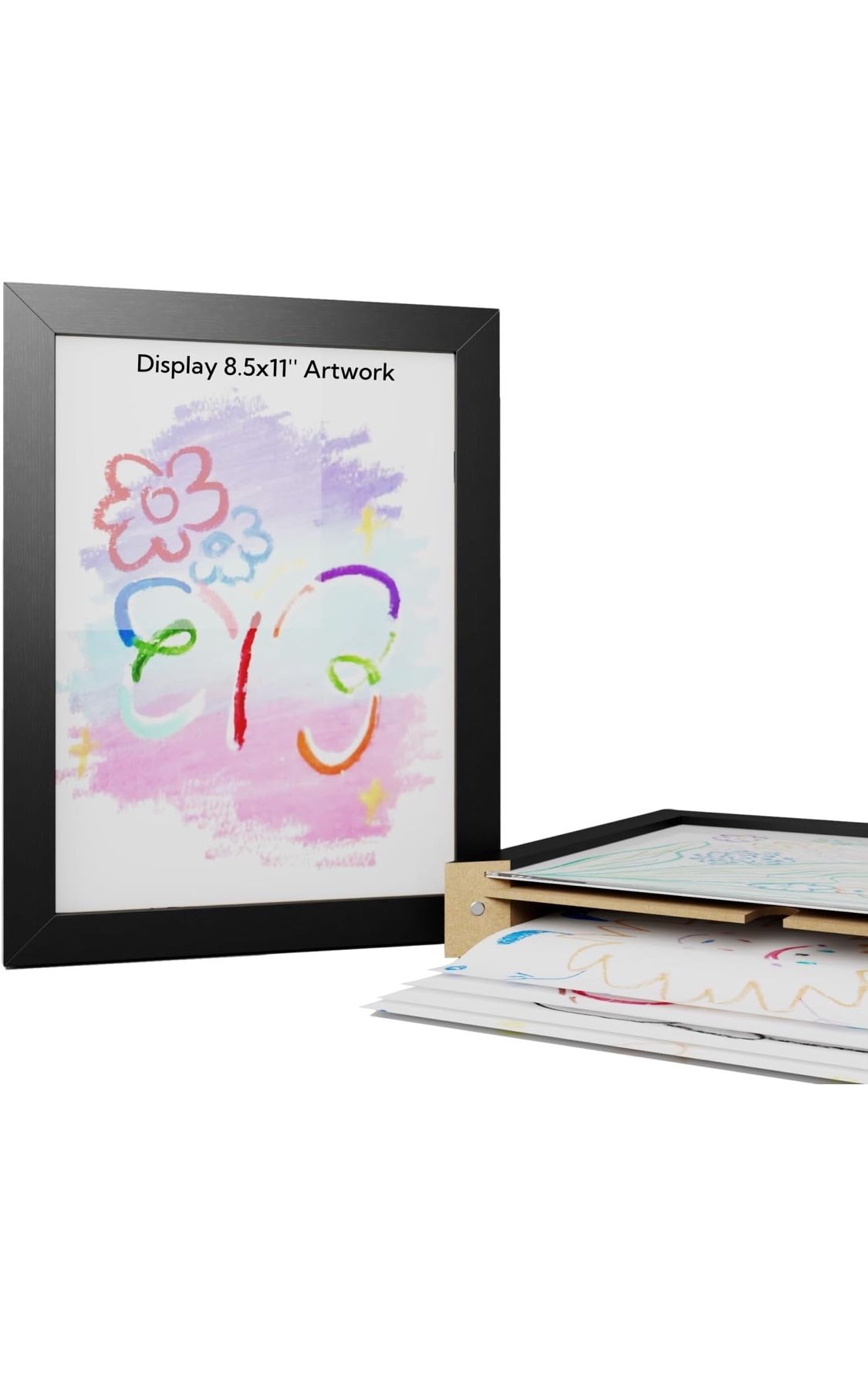 Kids Art Frames without Elastic Band, Store up to 150 Pieces of 8.5 x 11 inch Art, Kids Artwork Frames Changeable, Black Artwork Display Storage Frame