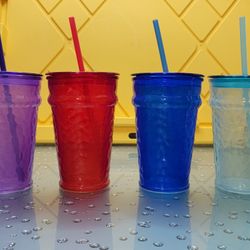 4 pieces Glass Coolers with lid and straw in assorted colors