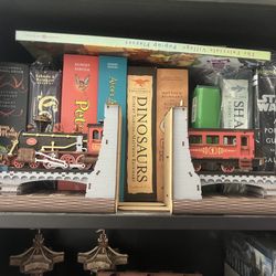 Wooden Train Bookends Hand Assembled