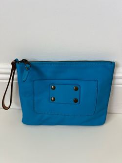 NWOT Vintage Ann Taylor Blue Leather Wristlet Clutch Bag