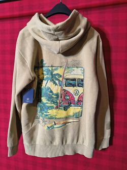 Vintage Surf Bus Graphic Hoodie – Tan Pullover - S