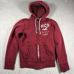 Hollister sweatshirt mens S Red zip hoodie distressed Beach surf vintage y2k
