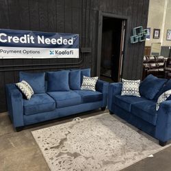 Velvet Blue Sofa & Loveseat. 🚚WE DELIVER🚚