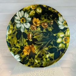 Vintage MCM spun fiberglass floral round platter server tray. Large 17” with a 1 1/2” lip around the edge.  Very nice! Pretty colors and no chips or c