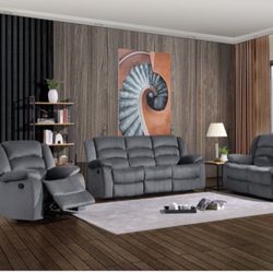 New Gray Recliner Couch , Loveseat And Chair Only $50 Down Payment