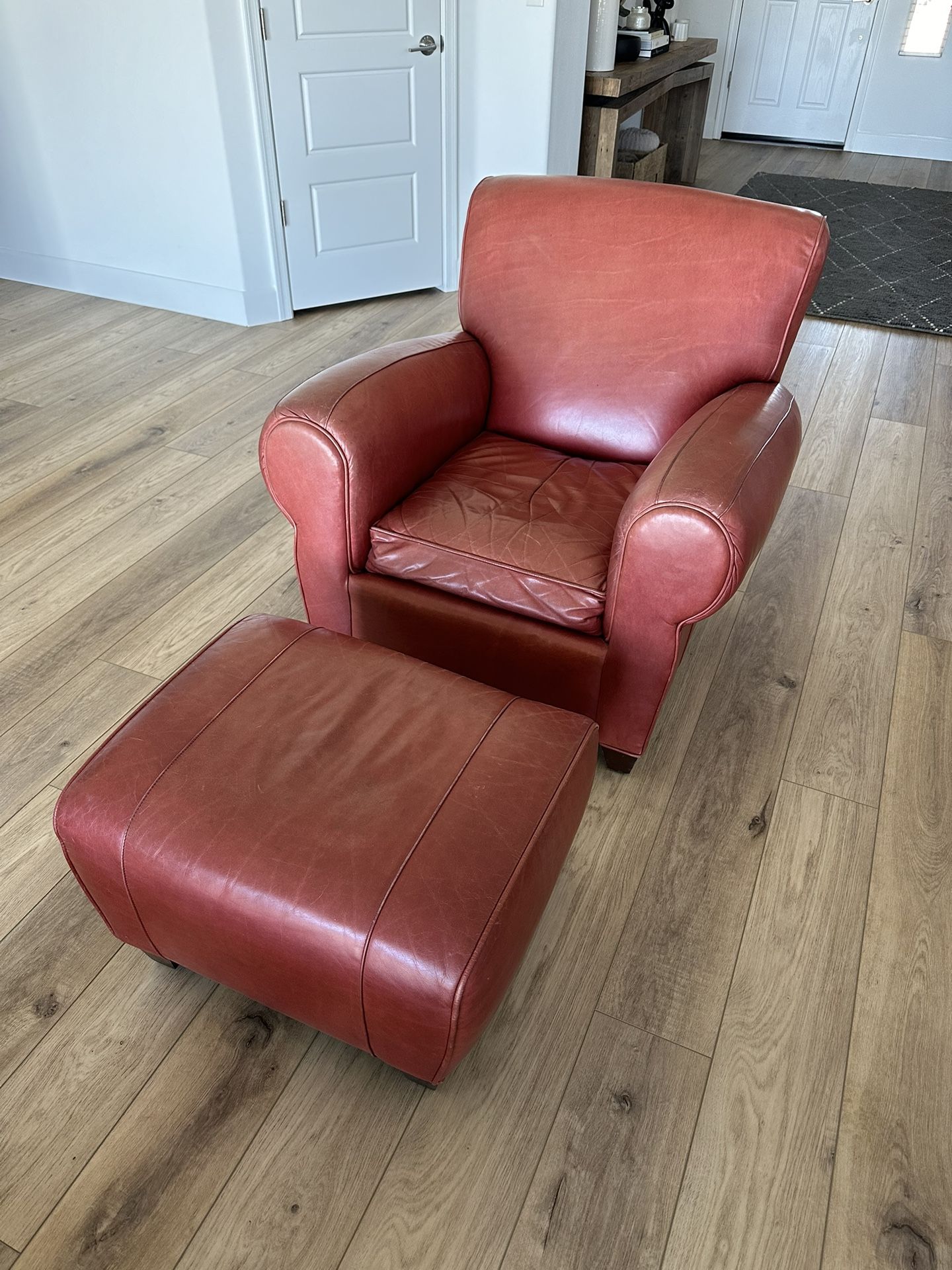 Pottery Barn Manhattan Leather Chair & Ottoman