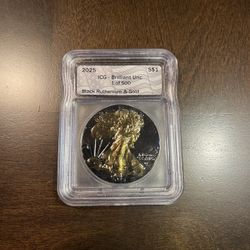 2025 S$1 ICG Brilliant Unc 1 Of 500 Black Ruthenium & Gold 1oz Fine Silver
