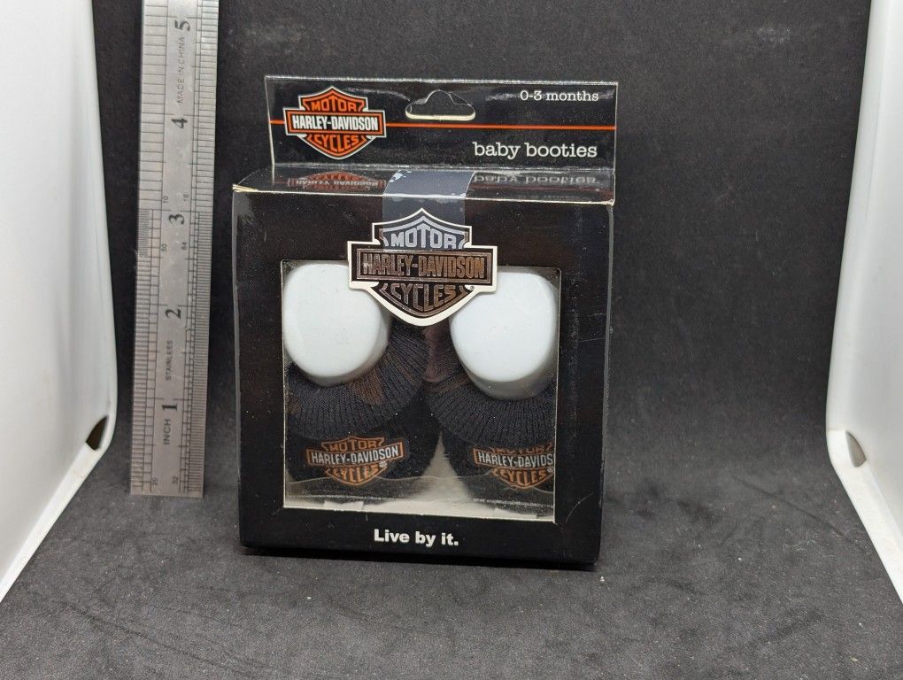 Harley-Davidson Baby Infant Booties 0-3M Black With Orange Logo Shoes