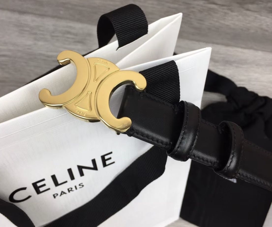 CELINE Triomph Triomph Cowhide Belt Women's Black Width 2.5cm(715)17