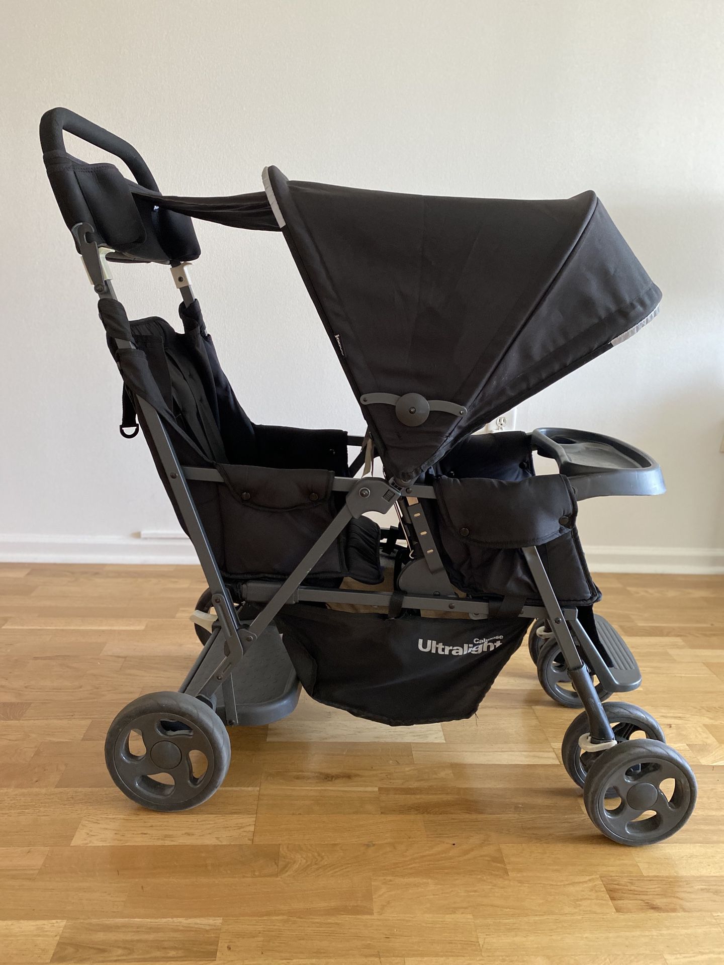 Ultralight Joovy Caboose double stroller sit and stand.