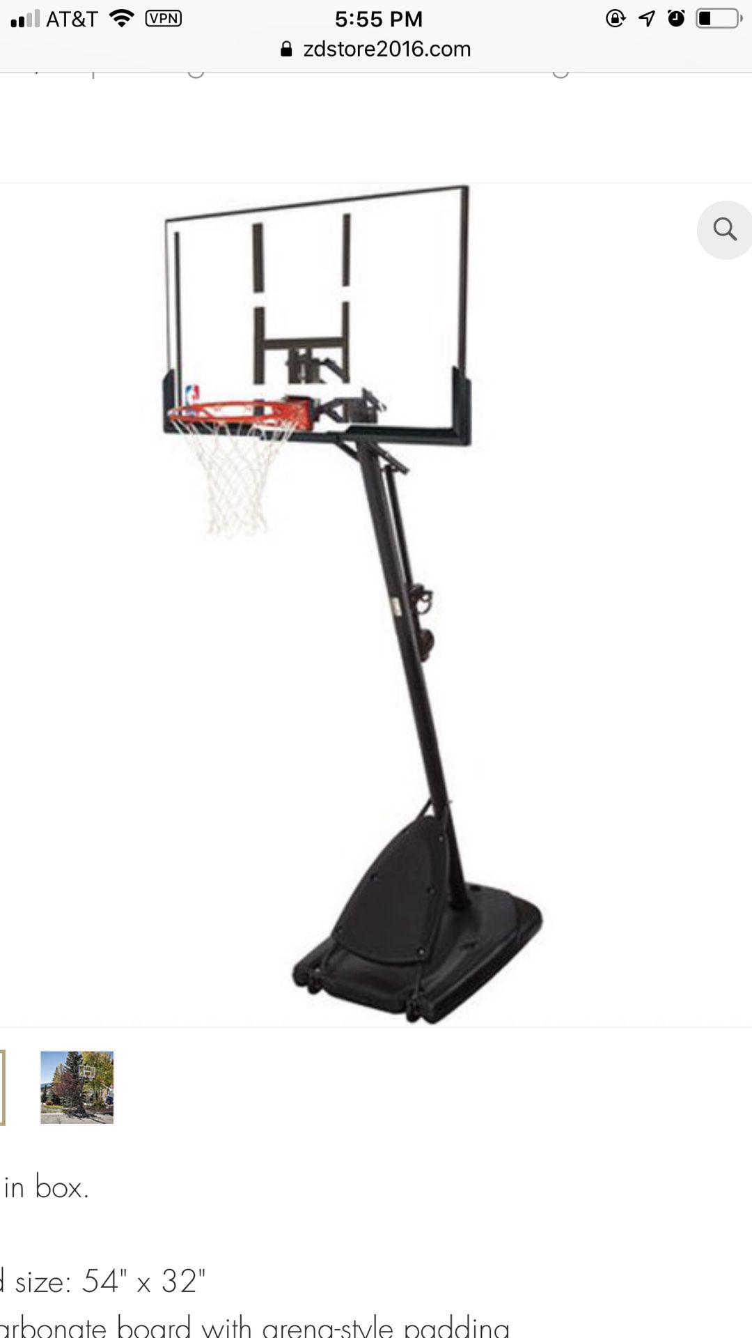 Spalding NBA 54" Portable Angled Basketball Hoop Polycarbonate Backboad