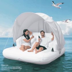 70” Inflatable Floating Pool Lounge with Canopy | 2-Person Pool Float