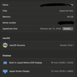 16” M2 Max MacBook Pro 96gb Ram 4tb SSD 