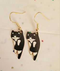 Black and White Cat Charm Earrings
