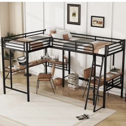 Loft Bunk Bed With 2 Desks 