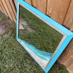 Large Coastal Mirror  With Real Sand And Sea Shells Resin 