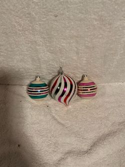 Striped Glass Christmas Ornaments - Set of 3 (Teal, Pink & Multicolor)
