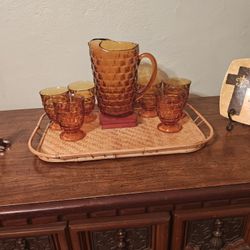 MID CENTURY GOLD AMBER BARWARE SET OF 6