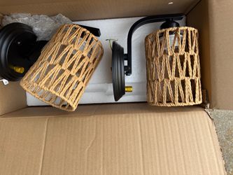 Pair of boho rattan rope wall sconce lights