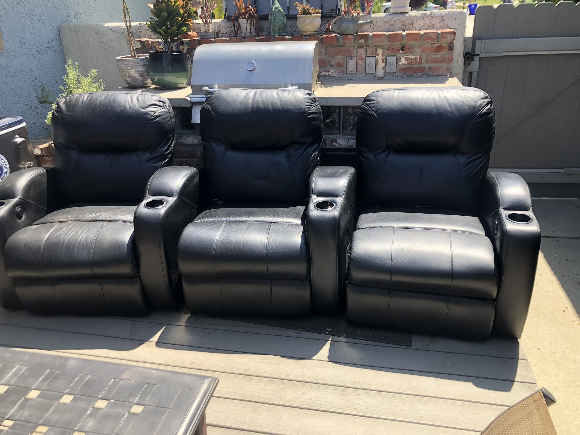 3 Black Leather Power Recliners