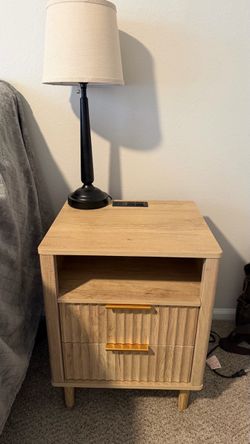 Wood Nightstand set with Drawer and Open Shelf