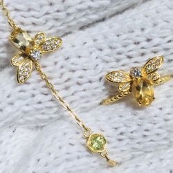 Set Natural Gems Gold Over Sterling Silver 