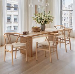 4X Natural wood solid wood dining chairs