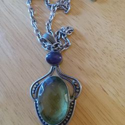 925 Sterling Silver Necklace With Green Peridot Stone