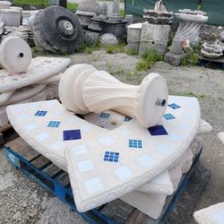 Concrete Mosaic Picnic Table with 3 Benches/ Outdoor Patio Furniture