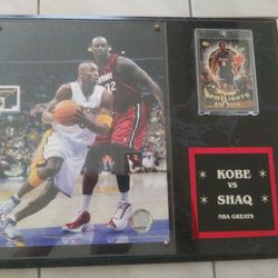 Kobe Bryant Shaq Shaquille O'Neal LA Lakers Miami Heat plaque jersey 