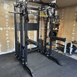 PRO SERIES Ultimate 3-1 Half Rack Functional Trainer w/Smith Machine Bar | 400lb Stack | Gym Equipment | Fitness | Commercial | Squat Rack 