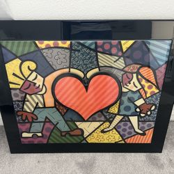 Romero Britto Heart Kids CUSTOM FRAMED Pop Art Print with Silver Foil