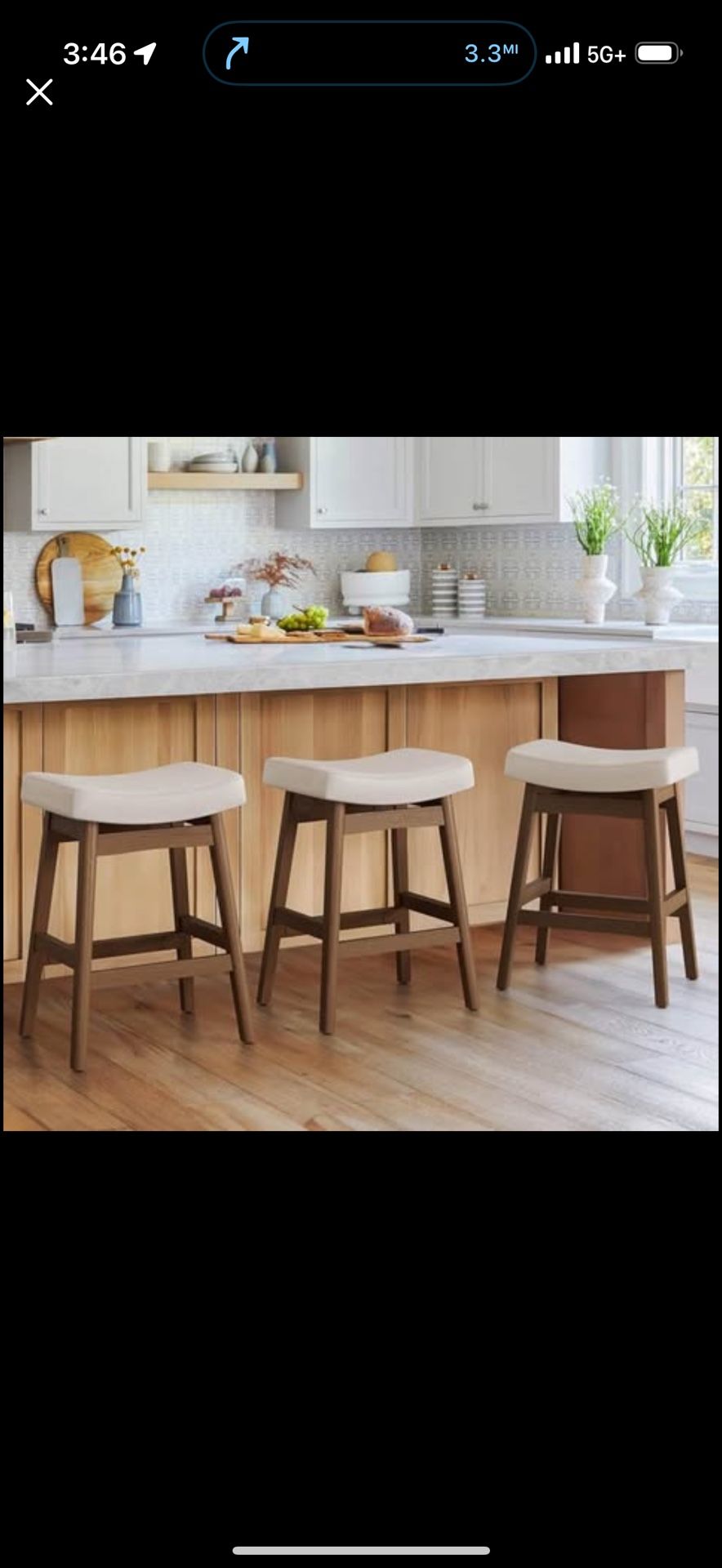 Bar Stools Set of 3, Barstools with Sturdy Wood Legs, Saddle Seat Counter Height Bar Stools for Kitc